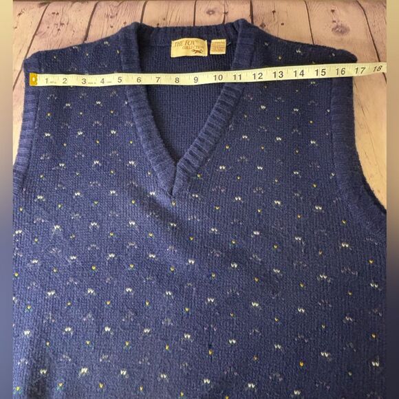 VINTAGE The Fox Collection Navy Flecked Academia Collegiate Business Wool Vest L - Picture 4 of 5